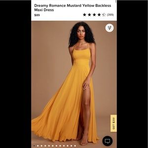 New with tags. Never worn. Dreamy Romance Mustard Yellow Backless Maxi Dress